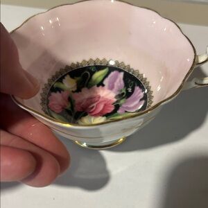 Paragon fine bone china teacup with royal warrants for Queen and Queen Mary.